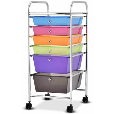 COSTWAY Carrello Con 6 Cassetti E Ruote, Cassettiera In Plastica, Con Due Dimensioni Di Cassetti, Contenitore Multiuso Per Casa Bagno E Ufficio, 37 X 74 X 32cm (colorato) - COSTWAY Carrello Con 6 Cassetti E Ruote, Cassettiera In Plastica, Con Due Dimensioni Di Cassetti, Contenitore Multiuso Per Casa Bagno E Ufficio, 37 X 74 X 32cm (colorato) -