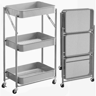 BAKAJI Carrello Cucina Slim Pieghevole 3 Ripiani Metallo Trolley Servizio 4 Ruote Grigi BAKAJI Carrello Cucina Slim Pieghevole 3 Ripiani Metallo Trolley Servizio 4 Ruote Grigi