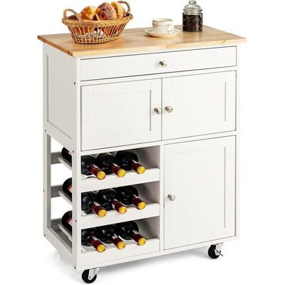 COSTWAY Carrello Da Cucina, Con Portabottiglie Tre Ante E Ruote, Credenza Cucina In Legno Di Pino E Mdf, Ideale Per Soggiorno E Cucina, 67 X 37 X 86 Cm, Bianco COSTWAY Carrello Da Cucina, Con Portabottiglie Tre Ante E Ruote, Credenza Cucina In Legno Di Pino E Mdf, Ideale Per Soggiorno E Cucina, 67 X 37 X 86 Cm, Bianco