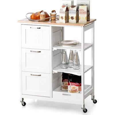 COSTWAY Carrello Da Cucina Con Ruote, Credenza Cucina Con 4 Ripiani E 3 Cassetti, In Legno, Ideale Per Cucina Ristorante E Bar, 67 X 37 X 83,5 Cm, Bianco - COSTWAY Carrello Da Cucina Con Ruote, Credenza Cucina Con 4 Ripiani E 3 Cassetti, In Legno, Ideale Per Cucina Ristorante E Bar, 67 X 37 X 83,5 Cm, Bianco -