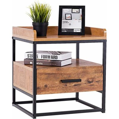COSTWAY Comodino A 2 Piani Con Cassetto Più Grande E Ripiano Rustico, Struttura In Ferro, 49x45x40cm - COSTWAY Comodino A 2 Piani Con Cassetto Più Grande E Ripiano Rustico, Struttura In Ferro, 49x45x40cm -