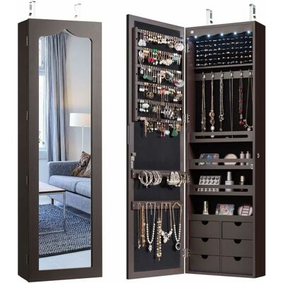COSTWAY - Armadio Portagioielli Con 5 Luci Led, Porta Che Si Chiude, Armadio Portagioielli Montato A Muro Con Specchio E 6 Cassetti, Organizer Gioielli Con Tanto Spazio Per Ragazze (marrone) COSTWAY - Armadio Portagioielli Con 5 Luci Led, Porta Che Si Chiude, Armadio Portagioielli Montato A Muro Con Specchio E 6 Cassetti, Organizer Gioielli Con Tanto Spazio Per Ragazze (marrone)