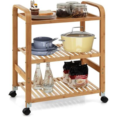 COSTWAY Carrello Da Cucina Di Bambù, Scaffale Da Cucina Con 3 Livelli E Ruote Staccabili, Ideale Per Casa Ristorante Bar, 58x33x76 Cm - COSTWAY Carrello Da Cucina Di Bambù, Scaffale Da Cucina Con 3 Livelli E Ruote Staccabili, Ideale Per Casa Ristorante Bar, 58x33x76 Cm -