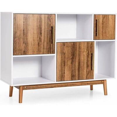 COSTWAY Mobile Con 3 Ante E Scompartimenti, Armadietto Da Interno Moderno E Versatile, Con Gambe, Ideale Per Ingresso, Soggiorno E Cucina, 95x31x76cm, Bianco E Caffè - COSTWAY Mobile Con 3 Ante E Scompartimenti, Armadietto Da Interno Moderno E Versatile, Con Gambe, Ideale Per Ingresso, Soggiorno E Cucina, 95x31x76cm, Bianco E Caffè -