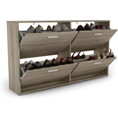 COSTWAY Portascarpe Scarpiera Salvaspazio Da Ingresso, Organizer Scarpe Con 4 Scomparse, In Legno (quercia) - COSTWAY Portascarpe Scarpiera Salvaspazio Da Ingresso, Organizer Scarpe Con 4 Scomparse, In Legno (quercia) -