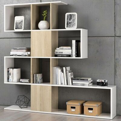 BAKAJI Libreria Design Moderna Scaffale 4 Ripiani 145x29x145 Casa Ufficio Bianco Rovere BAKAJI Libreria Design Moderna Scaffale 4 Ripiani 145x29x145 Casa Ufficio Bianco Rovere