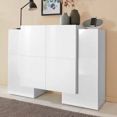 WEB FURNITURE Madia 6 Ante Per Soggiorno Moderna 130x35/45x100cm - Apex - Colore: Bianco Laccato Lucido WEB FURNITURE Madia 6 Ante Per Soggiorno Moderna 130x35/45x100cm - Apex - Colore: Bianco Laccato Lucido
