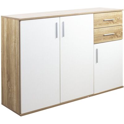 BAKAJI Cassettiera Mobile Armadietto 3 Porte 2 Cassetti Design Moderno Quercia E Bianco BAKAJI Cassettiera Mobile Armadietto 3 Porte 2 Cassetti Design Moderno Quercia E Bianco