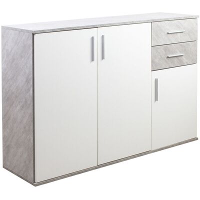 BAKAJI Cassettiera Mobile Armadietto 3 Porte 2 Cassetti Design Moderno Cemento E Bianco BAKAJI Cassettiera Mobile Armadietto 3 Porte 2 Cassetti Design Moderno Cemento E Bianco