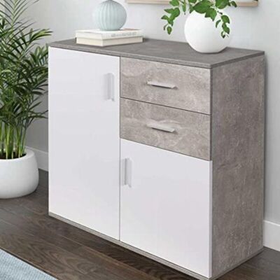 BAKAJI Mobile Madia Con Cassetti Ante 2 Ripiani Mobiletto Credenza Cucina Bagno Moderna BAKAJI Mobile Madia Con Cassetti Ante 2 Ripiani Mobiletto Credenza Cucina Bagno Moderna