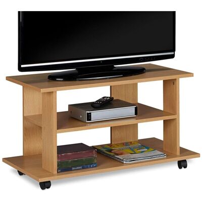 BAKAJI Mobile Tv In Legno Con 2 Ripiani E Ruote Mobiletto Carrello Televisore Quercia BAKAJI Mobile Tv In Legno Con 2 Ripiani E Ruote Mobiletto Carrello Televisore Quercia