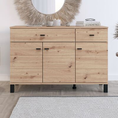 DMORA Credenza Jerico, Madia 3 Ripiani, 2 Cassetti, 4 Vani, 116x35x78h Cm Marrone Rovere Nodi DMORA Credenza Jerico, Madia 3 Ripiani, 2 Cassetti, 4 Vani, 116x35x78h Cm Marrone Rovere Nodi