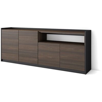 SKRAUT HOME - Credenza, Mobile, Cucina, Madia, 207x37x80cm, 4 Porte, Rovere Scuro E Nero SKRAUT HOME - Credenza, Mobile, Cucina, Madia, 207x37x80cm, 4 Porte, Rovere Scuro E Nero