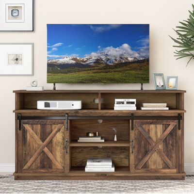BEAOK Mobile Tv 148x40x78 Cm, 2 Ante Scorrevoli, Ripiani Regolabili, Stile Rustico, Soggiorno BEAOK Mobile Tv 148x40x78 Cm, 2 Ante Scorrevoli, Ripiani Regolabili, Stile Rustico, Soggiorno