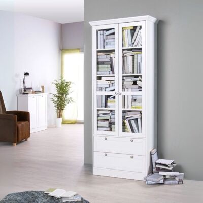 Vetrina Bianca LANDZY 80x45x200 cm con 2 Ante e 2 Cassetti - Vitrine Vetrina Bianca LANDZY 80x45x200 cm con 2 Ante e 2 Cassetti - Vitrine