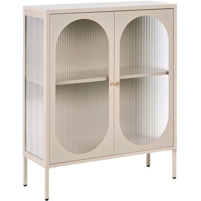 BELIANI Vetrina Moderna In Acciaio Beige E Ante In Vetro 90 X 35 Cm Sarre BELIANI Vetrina Moderna In Acciaio Beige E Ante In Vetro 90 X 35 Cm Sarre