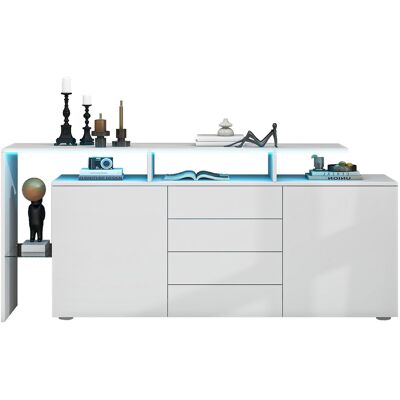 ELVMI Madia Con 2 Ante, 4 Cassetti, 2 Vani, Ripiani Regolabili E Led Per Soggiorno 160 × 35 × 70 Cm ELVMI Madia Con 2 Ante, 4 Cassetti, 2 Vani, Ripiani Regolabili E Led Per Soggiorno 160 × 35 × 70 Cm