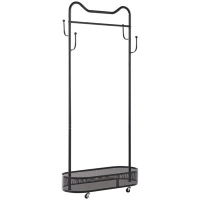 BELIANI Appendiabiti Moderno In Stile Industriale In Metallo Con Ripiano E Vano Porta Scarpe Su Ruote Nero Roussilion BELIANI Appendiabiti Moderno In Stile Industriale In Metallo Con Ripiano E Vano Porta Scarpe Su Ruote Nero Roussilion