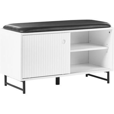 BELIANI Mobile Porta Scarpe A 2 Scomparti Con Seduta Imbottita, Ante Scorrevoli In Mdf, Bianco Batoche BELIANI Mobile Porta Scarpe A 2 Scomparti Con Seduta Imbottita, Ante Scorrevoli In Mdf, Bianco Batoche