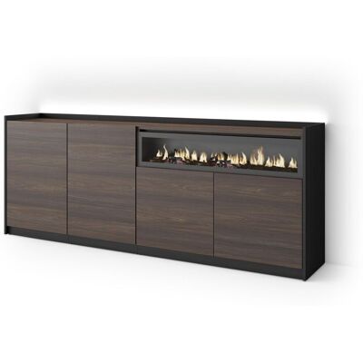 SKRAUT HOME - Credenza, Mobile, Cucina, Madia, Mobile Ingresso, 207x37x80cm, 4 Porte, Camino Elettrico, Led, Stile Moderno, Rovere Scuro E Nero SKRAUT HOME - Credenza, Mobile, Cucina, Madia, Mobile Ingresso, 207x37x80cm, 4 Porte, Camino Elettrico, Led, Stile Moderno, Rovere Scuro E Nero