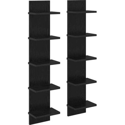 VIDAXL Scaffale Da Parete 2 Pz Rovere Nero 22 X 15 X 100 Cm VIDAXL Scaffale Da Parete 2 Pz Rovere Nero 22 X 15 X 100 Cm