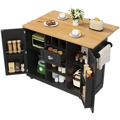 STILVORA Carrello Da Cucina Con 1 Cassetto, 2 Ante, Portabottiglie, Portasciugamani E Ruote, In Mdf, 140 X 40 X 93,5 Cm, Nero STILVORA Carrello Da Cucina Con 1 Cassetto, 2 Ante, Portabottiglie, Portasciugamani E Ruote, In Mdf, 140 X 40 X 93,5 Cm, Nero