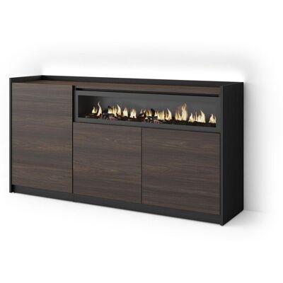 SKRAUT HOME - Credenza, Mobile, Cucina, Madia, Mobile Ingresso, 156x37x80cm, 3 Porte, Camino Elettrico, Led, Stile Moderno, Rovere Scuro E Nero SKRAUT HOME - Credenza, Mobile, Cucina, Madia, Mobile Ingresso, 156x37x80cm, 3 Porte, Camino Elettrico, Led, Stile Moderno, Rovere Scuro E Nero