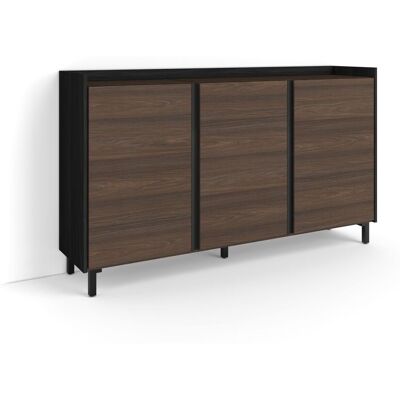 SKRAUT HOME - Credenza, Mobile, Cucina, Madia, Mobile Ingresso, 156x35x91cm, 3 Porte, Design Industriale, Stile Moderno, Rovere Scuro E Nero SKRAUT HOME - Credenza, Mobile, Cucina, Madia, Mobile Ingresso, 156x35x91cm, 3 Porte, Design Industriale, Stile Moderno, Rovere Scuro E Nero