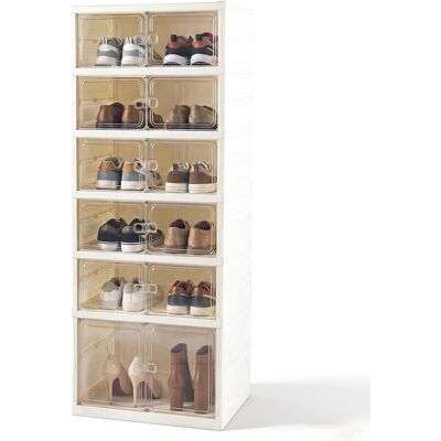 COSTWAY Scatole Per Scarpe, Portascarpe Pieghevole Per 12 Paia Con Porta Magnetica Trasparente COSTWAY Scatole Per Scarpe, Portascarpe Pieghevole Per 12 Paia Con Porta Magnetica Trasparente