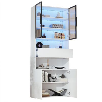 STILVORA Vetrina Con 4 Ante, 1 Cassetto, 2 Vani Aperti E Led Per Soggiorno, In Pannello Di Particelle, Bianco, 70×30×200 Cm STILVORA Vetrina Con 4 Ante, 1 Cassetto, 2 Vani Aperti E Led Per Soggiorno, In Pannello Di Particelle, Bianco, 70×30×200 Cm