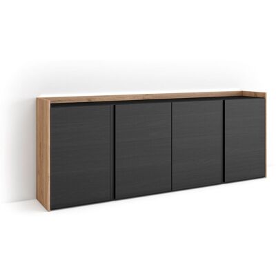 SKRAUT HOME - Credenza, Mobile, Cucina, Madia, Mobile Ingresso, 207x35x80cm, 4 Porte, Led, Stile Moderno, Nero E Rovere SKRAUT HOME - Credenza, Mobile, Cucina, Madia, Mobile Ingresso, 207x35x80cm, 4 Porte, Led, Stile Moderno, Nero E Rovere