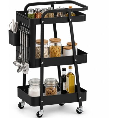 BAKAJI Carrello Da Cucina Nero Acciaio 3 Ripiani Carrellino Salvaspazio 47.5x32x73.5cm BAKAJI Carrello Da Cucina Nero Acciaio 3 Ripiani Carrellino Salvaspazio 47.5x32x73.5cm