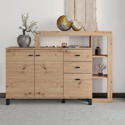 DMORA Credenza Valiza, Madia 4 Ripiani, 3 Cassetti, 6 Vani, 145x35x101h Cm Marrone Rovere Nodi DMORA Credenza Valiza, Madia 4 Ripiani, 3 Cassetti, 6 Vani, 145x35x101h Cm Marrone Rovere Nodi