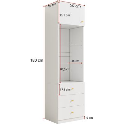 EIFSON Vetrina Bianca Con Cassetto 50x40x180 Cm - Mobile A Colonna Contenitore, Libreria Con Ripiani In Vetro Regolabili E Vani Aperti EIFSON Vetrina Bianca Con Cassetto 50x40x180 Cm - Mobile A Colonna Contenitore, Libreria Con Ripiani In Vetro Regolabili E Vani Aperti
