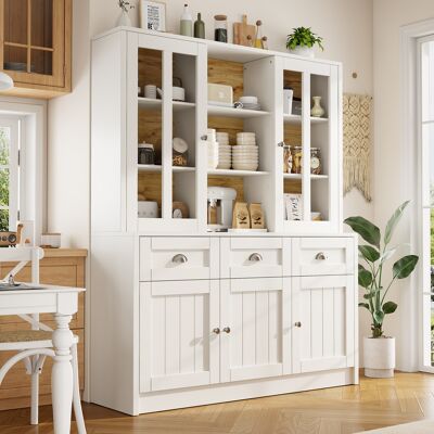 MODENVIE Vetrina Contenitore Con Ripiani Regolabili E Dispositivo Antiribaltamento Per Cucina E Soggiorno, Mdf, Bianco MODENVIE Vetrina Contenitore Con Ripiani Regolabili E Dispositivo Antiribaltamento Per Cucina E Soggiorno, Mdf, Bianco