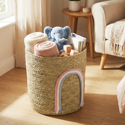 PZCC Cesto Portaoggetti Da 24,7 Litri Con Decorazione Arcobaleno, Grande Cesto Intrecciato Per Bagno, Camera Da Letto, Natura PZCC Cesto Portaoggetti Da 24,7 Litri Con Decorazione Arcobaleno, Grande Cesto Intrecciato Per Bagno, Camera Da Letto, Natura