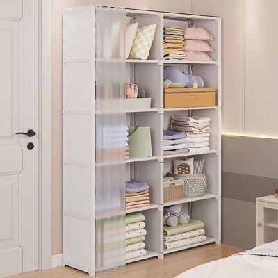 BOBYPET Armadi, Appendiabiti Con Ripiani, Con Molteplici Vani Portaoggetti E Tende, Per Camere Da Letto E Cabine Armadio (colore: Bianco) BOBYPET Armadi, Appendiabiti Con Ripiani, Con Molteplici Vani Portaoggetti E Tende, Per Camere Da Letto E Cabine Armadio (colore: Bianco)