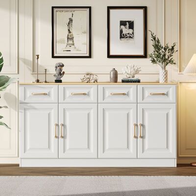 KELLANY Credenza/buffet Da 140 Cm Con Vano Contenitore, Mobile Bar Con 4 Cassetti E 4 Ante Scorrevoli, Mobile Contenitore Lungo In Stile Moderno Rustico, Legno Bianco, Per Cucina, Sala Da Pranzo, Soggiorno KELLANY Credenza/buffet Da 140 Cm Con Vano Contenitore, Mobile Bar Con 4 Cassetti E 4 Ante Scorrevoli, Mobile Contenitore Lungo In Stile Moderno Rustico, Legno Bianco, Per Cucina, Sala Da Pranzo, Soggiorno
