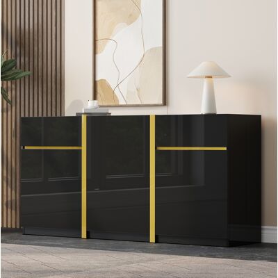 OKMYHOME Madia Mobile Contenitore 160 Cm Nero Lucido 3 Ante OKMYHOME Madia Mobile Contenitore 160 Cm Nero Lucido 3 Ante