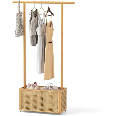 NORTHIX Appendiabiti In Bambù Con Cestino In Rattan E Ruote, 100x32,5x172 Cm NORTHIX Appendiabiti In Bambù Con Cestino In Rattan E Ruote, 100x32,5x172 Cm
