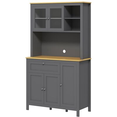 YULINLAND Buffet Da Cucina Con 5 Ante (2 In Vetro), 1 Cassetto E Vano Centrale, 180×100×40 Cm Grigio YULINLAND Buffet Da Cucina Con 5 Ante (2 In Vetro), 1 Cassetto E Vano Centrale, 180×100×40 Cm Grigio