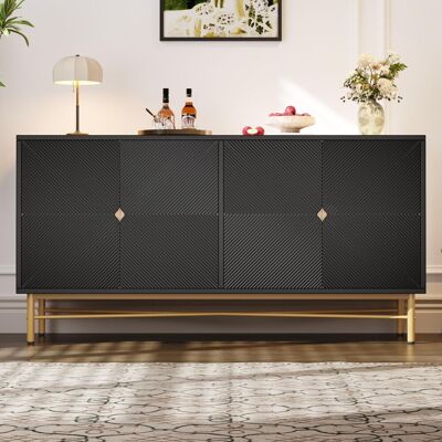SOLKVUNZA Credenza Sideboard Design Contemporaneo 160 Cm – Grande Mobile Contenitore Nero Con 4 Ante Testurizzate, Maniglie Integrate E Piedi Dorati Per Soggiorno SOLKVUNZA Credenza Sideboard Design Contemporaneo 160 Cm – Grande Mobile Contenitore Nero Con 4 Ante Testurizzate, Maniglie Integrate E Piedi Dorati Per Soggiorno