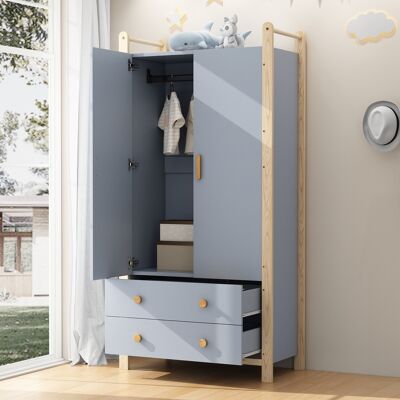 EIFSON Armadio A 2 Ante Con Appendiabiti E 2 Cassetti 90x45x180 Cm - Mobile Contenitore Blu E Legno Di Pino Per Camera, Soggiorno E Corridoio EIFSON Armadio A 2 Ante Con Appendiabiti E 2 Cassetti 90x45x180 Cm - Mobile Contenitore Blu E Legno Di Pino Per Camera, Soggiorno E Corridoio