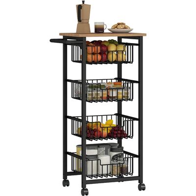 TORMATOR Carrello Da Cucina Con 4 Cestini Estraibili, Ruote E Freni, Acciaio E Legno, 49.5x31x91 Cm, Rovere TORMATOR Carrello Da Cucina Con 4 Cestini Estraibili, Ruote E Freni, Acciaio E Legno, 49.5x31x91 Cm, Rovere