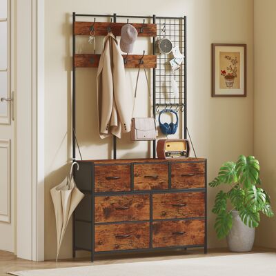 PZCC Appendiabiti Con Scarpiera, Ganci, Cassetti E Ripiano Per Ingresso, Corridoio E Soggiorno, 100x30x183 Cm, Marrone Rustico. PZCC Appendiabiti Con Scarpiera, Ganci, Cassetti E Ripiano Per Ingresso, Corridoio E Soggiorno, 100x30x183 Cm, Marrone Rustico.