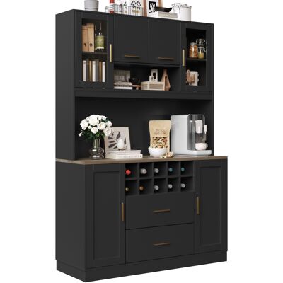 ELVMI Credenza Da Cucina Alta Con 6 Ante, 2 Cassetti, Portabottiglie, Led E Prese Usb, Per Cucina, In Mdf, Nero ELVMI Credenza Da Cucina Alta Con 6 Ante, 2 Cassetti, Portabottiglie, Led E Prese Usb, Per Cucina, In Mdf, Nero