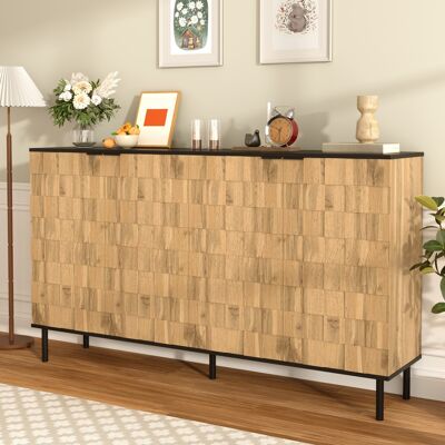 SOLKVUNZA Madia Credenza Mosaico 160 Cm – 4 Ante Con Frontali Testurizzati – Finitura Legno Naturale E Nero – Piedini In Metallo – Mobile Contenitore Per Soggiorno E Ingresso SOLKVUNZA Madia Credenza Mosaico 160 Cm – 4 Ante Con Frontali Testurizzati – Finitura Legno Naturale E Nero – Piedini In Metallo – Mobile Contenitore Per Soggiorno E Ingresso