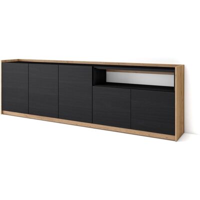 SKRAUT HOME - Credenza, Mobile, Cucina, Madia, 260x37x80cm, 5 Porte, Nero E Rovere SKRAUT HOME - Credenza, Mobile, Cucina, Madia, 260x37x80cm, 5 Porte, Nero E Rovere