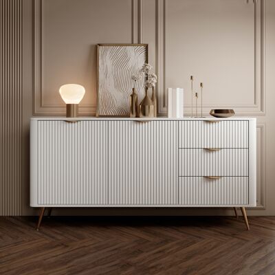 DMORA Credenza Halilala, Madia 3 Cassetti, 2 Ripiani, Apertura Battente, Scorrevole, 163x38x81h Cm Bianco DMORA Credenza Halilala, Madia 3 Cassetti, 2 Ripiani, Apertura Battente, Scorrevole, 163x38x81h Cm Bianco