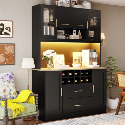MODENVIE Credenza Alta Da Cucina Con 6 Ante 2 Cassetti Led E Prese Usb Per Cucina Mdf Nero 120 X 36.3 X 180 Cm MODENVIE Credenza Alta Da Cucina Con 6 Ante 2 Cassetti Led E Prese Usb Per Cucina Mdf Nero 120 X 36.3 X 180 Cm